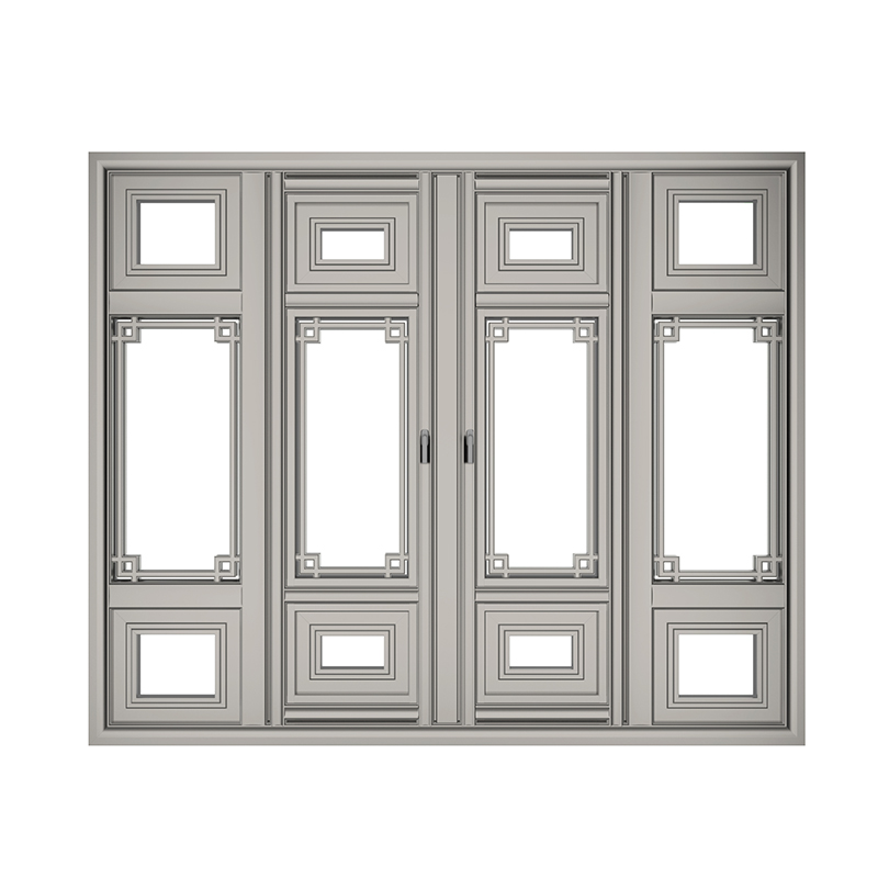 Grey Chinese Antique Style Double Glass Aluminium Casement Door