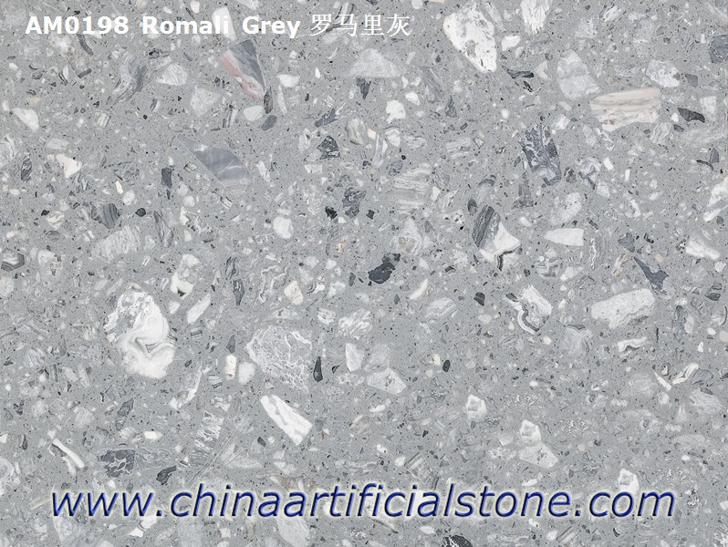 Engineered Grey Marble Slab with Large Marble Aggregate
