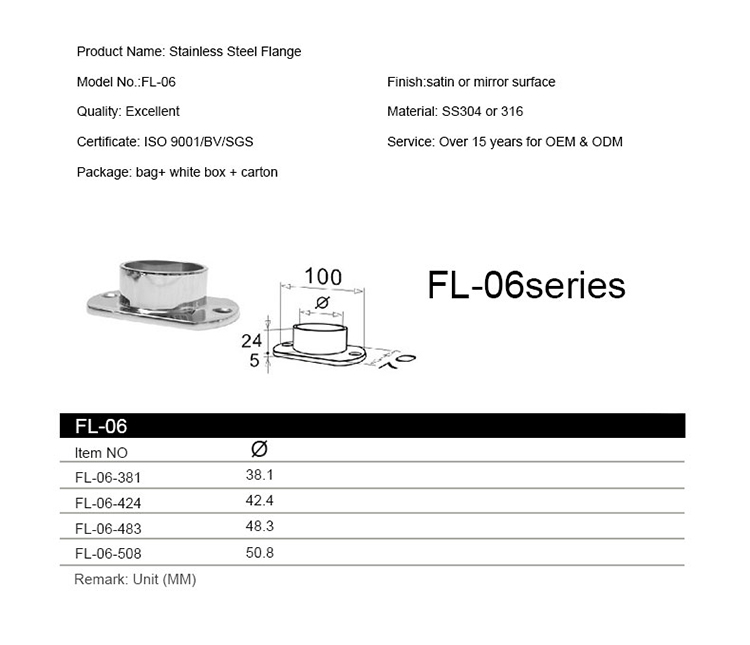 Stainless steel handrail railing flanges