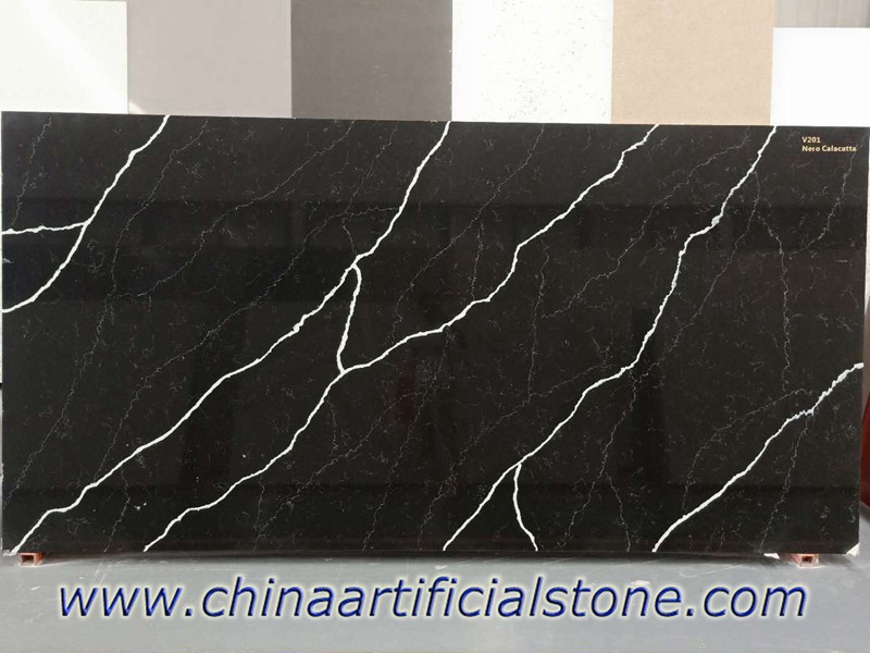 Nero Marquina Midnight Black Calacatta Quartz Slabs