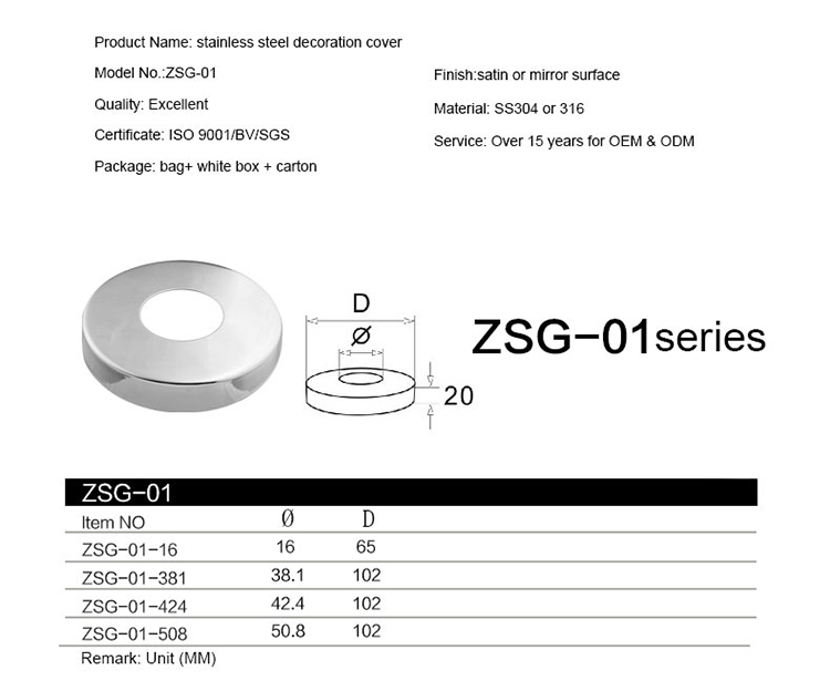 Stainless steel handrail railing base cover