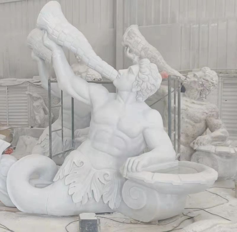 Marble Statue of Triton Blowing Conch