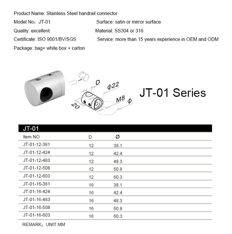 Stainless steel railing cross bar holder