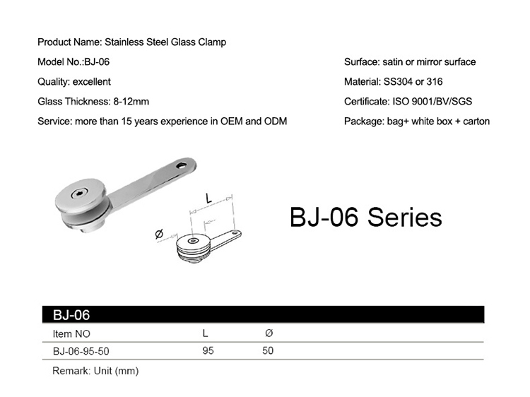 304 316 Handrail Fittings Glass-Clamp