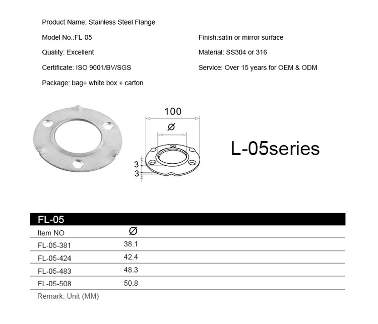 Stainless steel handrail railing flanges