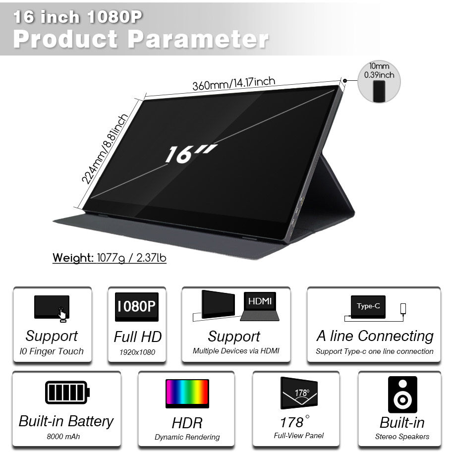 16 inch usb powered Touch Screen Portable Monitor S40-1