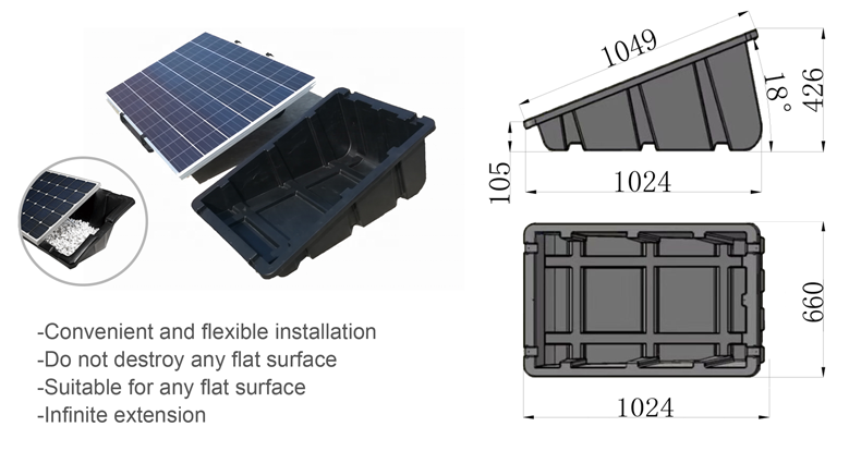 Plastic Ballasted Roof Mounting System for Solar Panels