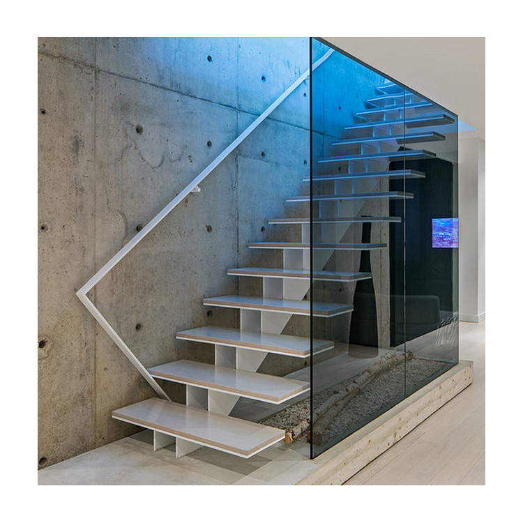 Interior iron mono stringer straight staircase for apartment