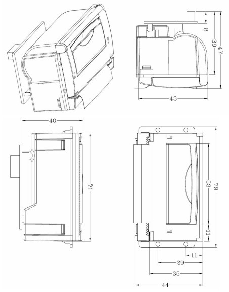 YCP-8 panel thermal printer layout