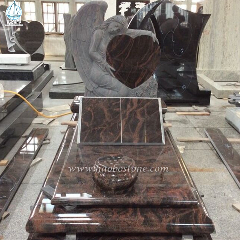 New Aurora Granite Hand Carved Rose Angel Gravestones