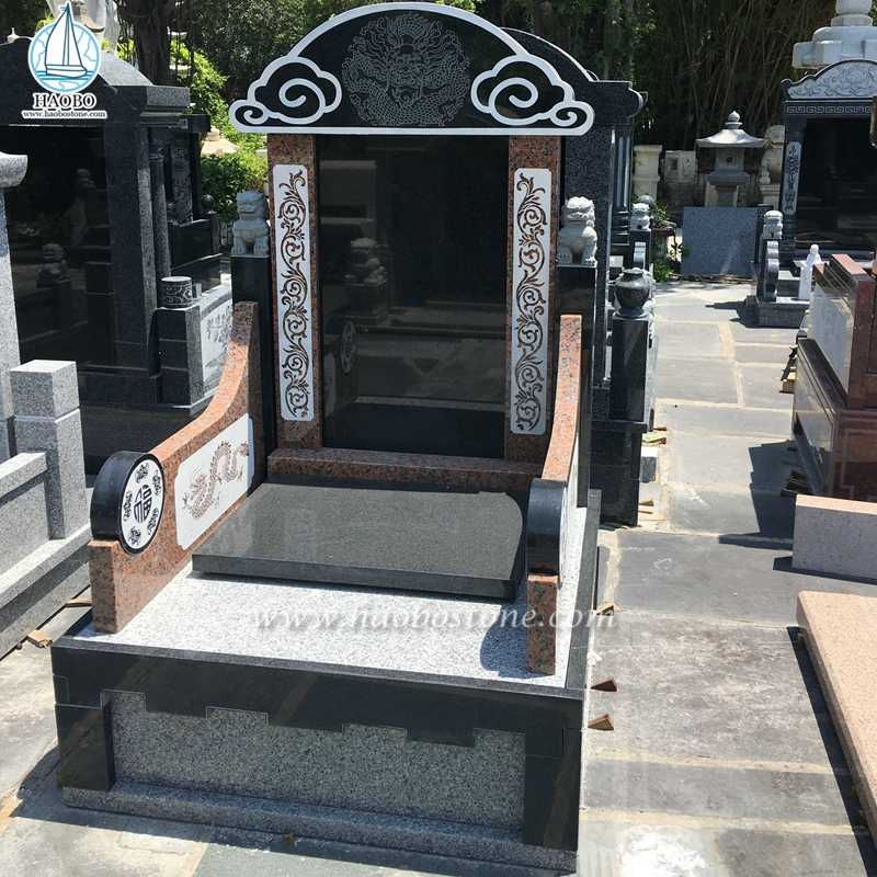 Chineses Style Black Granite Clouds Gravin Funeral Tombstone