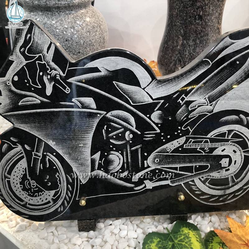 Black Granite Motorcycle Etching Memorial Plaque