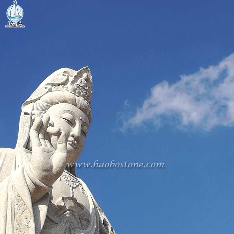 Grey Granite Asian Religious Temple Guanyin Buddhist Statue