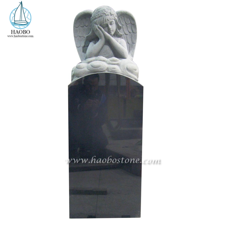 India Black Granite Sleeping Angel Upright Headstone