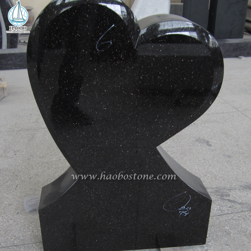 Natural Granite Black Galaxy Heart Carved Tombstone