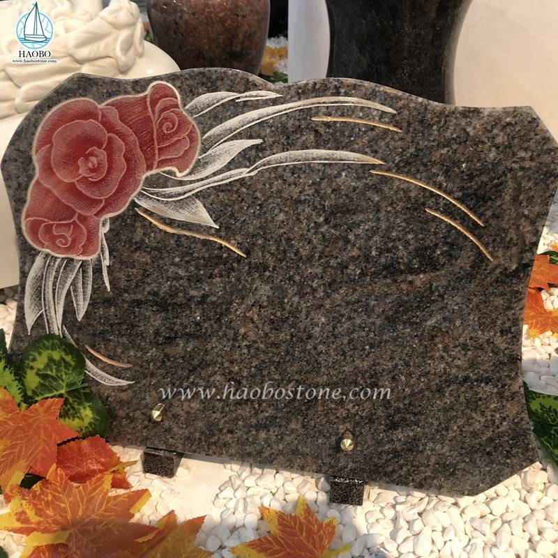Paradiso Granite Flower Etching Memorial Plaque