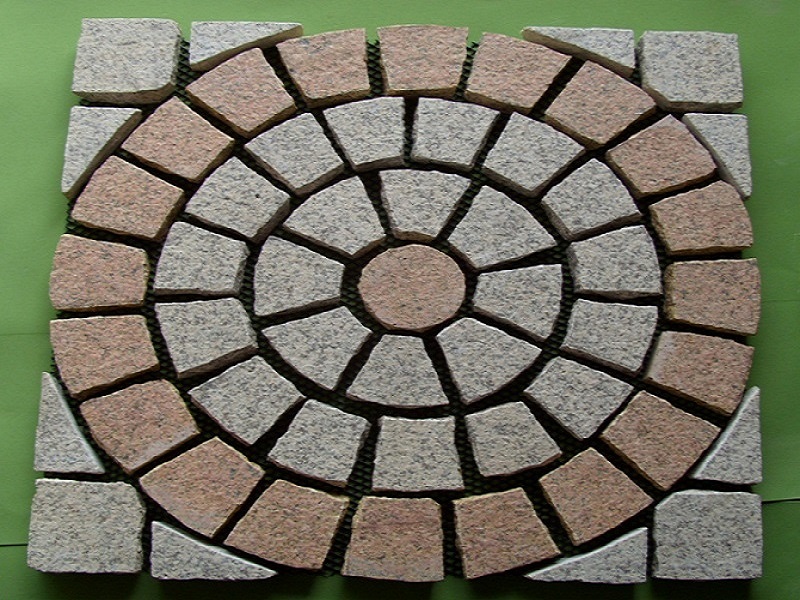 Multi color granite paving stone meshed tile