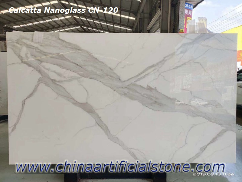 Nano White Calacatta Glass Marble Slabs