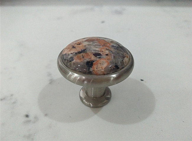Red Brown Brushed Nickel stone knob for drawer and cabinet
