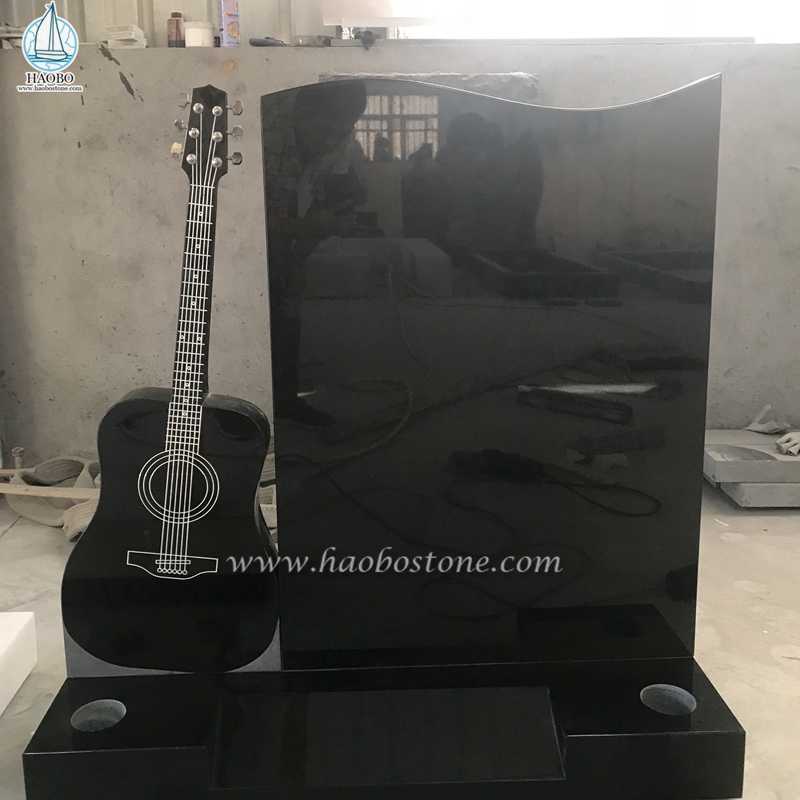 India Black Guitar Carved Simple Design Cemetery Tombstone
