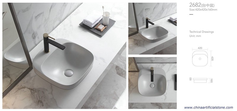 Grey Matt Retangle Semi Recessed Wash Basin 420x420x160mm