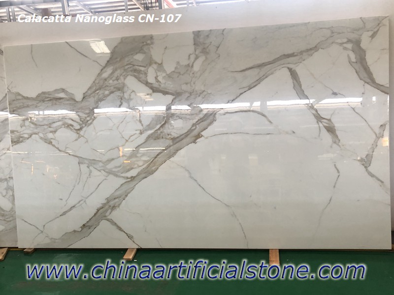 China Nano Calacatta White Marble Slabs CN107