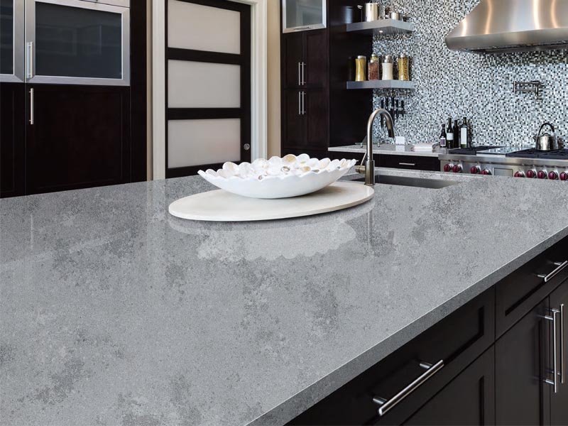 Misty Grey Quartz Leathered Surface Light Grey Quartz Countertop