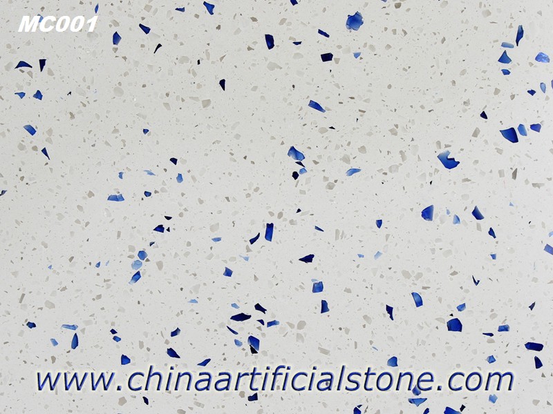 White Terrazzo Slabs and Tiles with Blue Aggregates