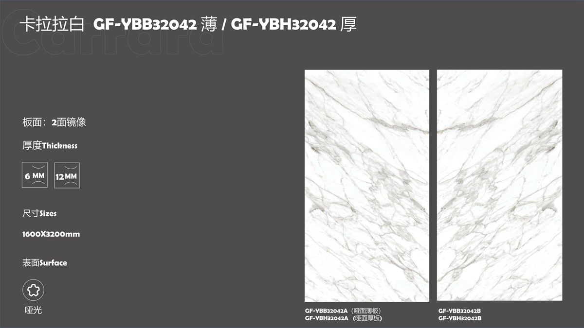 Carrara White Porcelain Slabs 1600x3200mm