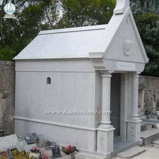 Grey Granite Cross Carved Family Mausoleum for Cremation