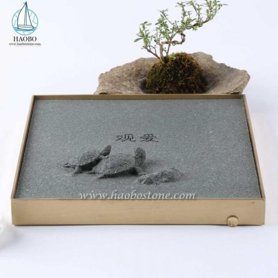 Gray Granite Original Design Turtle Carving Square Tea Tray