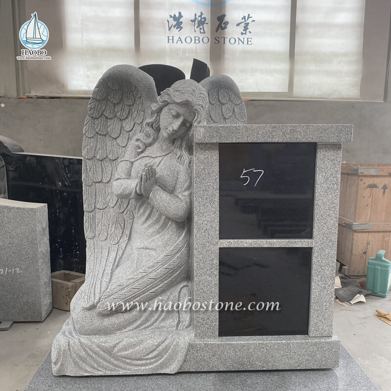 Grey Granite 2 Niches Personal Columbarium with Angel Statue