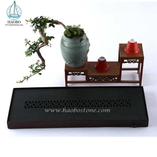 Black Granite China Design Stone Carving Rectangular Tea Tray