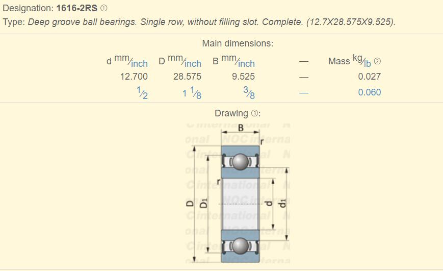 1616 bearing dimension 