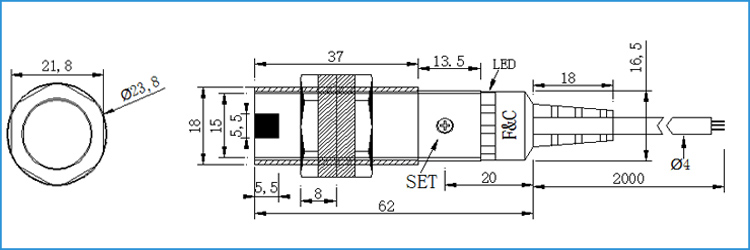 DR18 Series M18 NPN PNP Photoelectric Sensor With 2M cable DC sensor